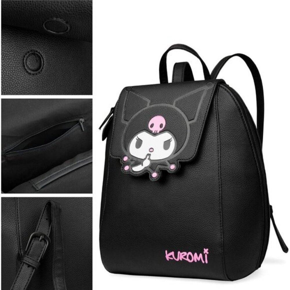 ⚡Women Teens Black Kuromi Mini PU Leather Adjustable Straps Kawaii Travel Bag - Picture 4 of 6